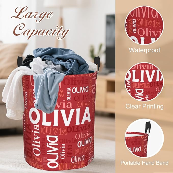 Custom Name Laundry Hamper, Personalized Laundry Basket with Name for Boys Girls Kids Men Women, Customized Name Dirty Clothes Basket Gifts for Clothes Toy Bathroom Bedroom Laundry Room Dorm