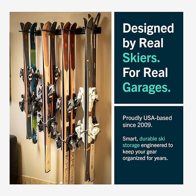 StoreYourBoard Ski Rack Wall Mount – Heavy-Duty Steel Ski Wall Mount Holds Up to 8 Pairs of Skis, Space-Saving Ski Rack for Garage, Home, or Cabin – Durable Wall Storage Organizer - Holds Up to 200lb