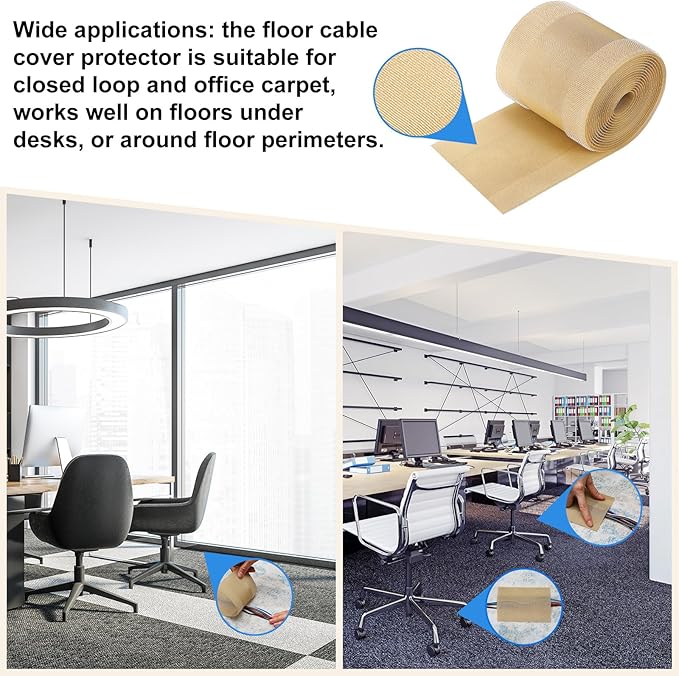WILLBOND Carpet Cord Cover Cable Protector Floor Cover Cable Protector Management Only for Commercial Office Carpet(19.69 ft,Khaki)