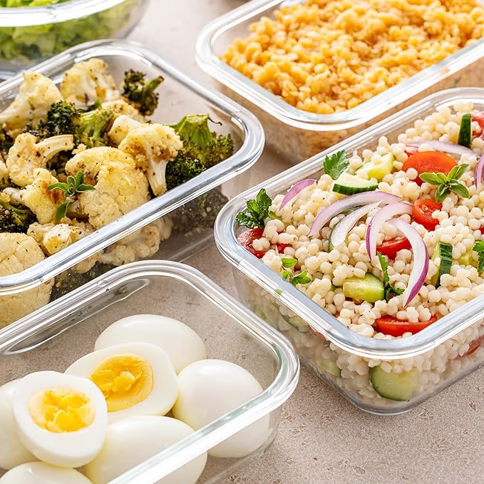 Freshware Glass Storage Containers with Lids, 24 Pieces, 12 Containers with 12 Lids, Glass Meal Prep Container for Lunch, Food Storage Containers, Leak Proof, Freezer Safe, Clear
