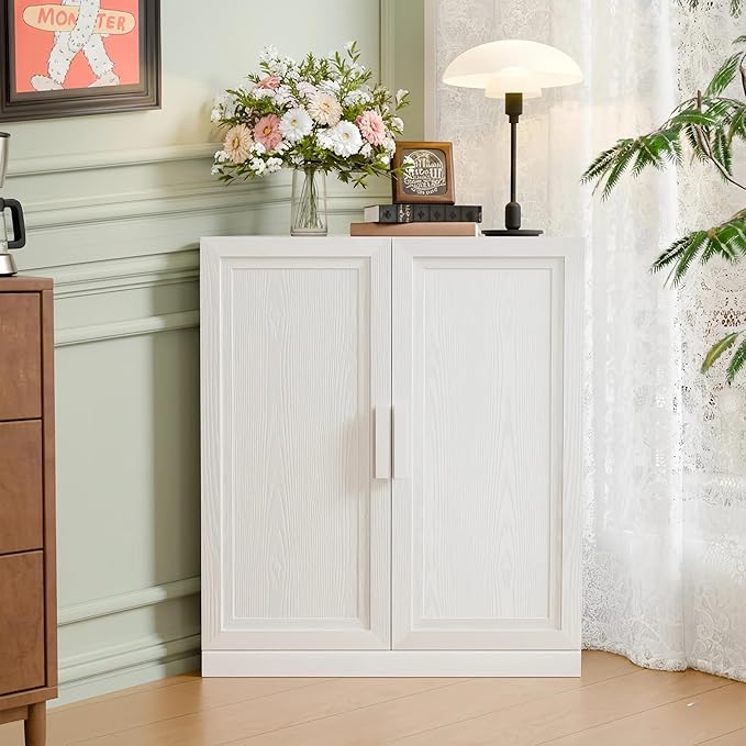 Casaphoria Farmhouse Corner Cabinet, Wooden Corner Storage Cabinet with Adjustable Shelves, Narrow Storage Organizer for Small Space, 36" H x 31" W x 16" D, 51Lb, White