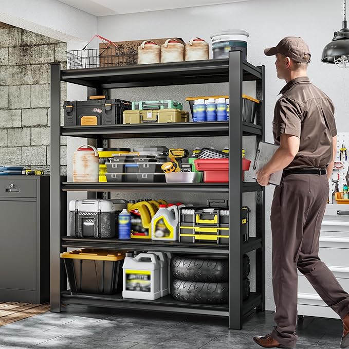 BESFUR 71" H Wider Garage Shelving, 3000LBS 5-Tier Storage Shelves, Heavy Duty Metal Shelving Unit and Large Adjustable Storage Rack, for Warehouse Shop Garage Pantry Industrial, 19.7"*47.3"*71"