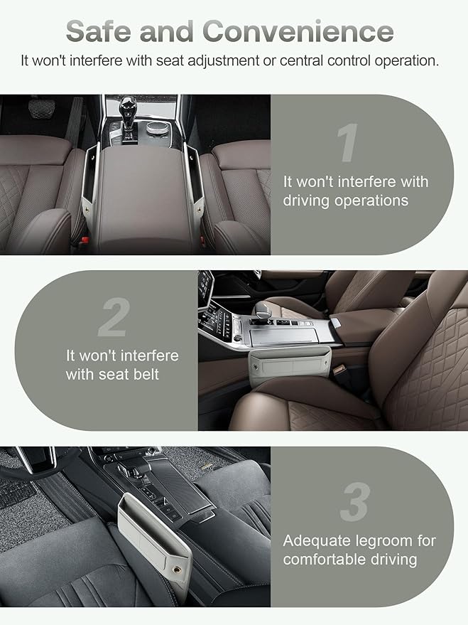 Premium Leather Car Seat Gap Filler Organizer, Universal Fit Interior Accessory, Car Center Console Organizer with Card Slots for SUV Truck (Beige, 1 Pack)