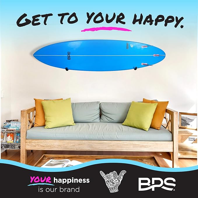 BPS Surfboard Wall Rack - Marine Grade Stainless Steel Soft Padding - Protection Board's Rail Home Garage - Easy Install Surf Board Wall Rack