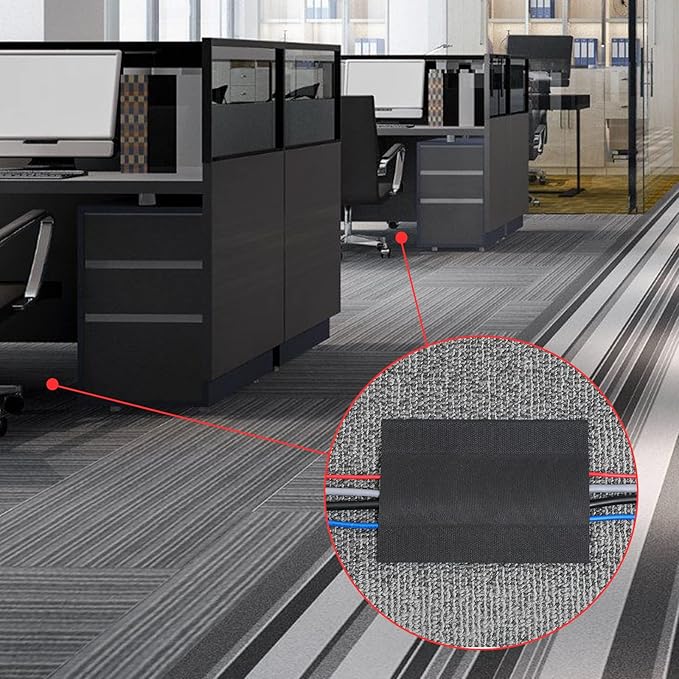 WILLBOND Carpet Cord Cover Cable Protector Floor Cover Cable Protector Management Only for Commercial Office Carpet(59.06 ft,Black)