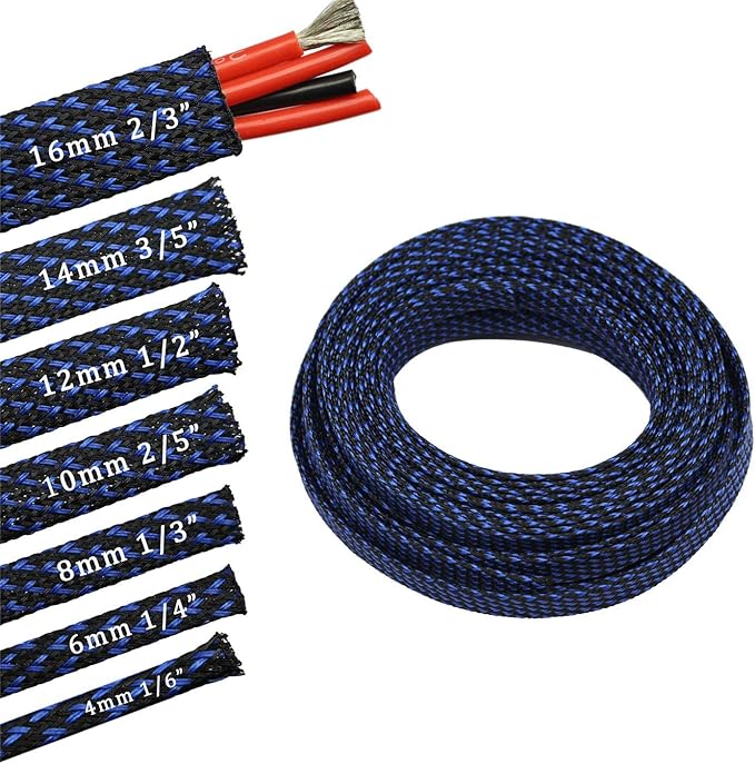 30ft PET Expandable Sleeving Wire Cable Sleeve (1/2", Blue&Black)