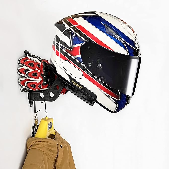 HUCK Helmet Dryer Helmet Holder Display Stand Wall Mount Hanger Rack with Ventilation Fan for Motorbike Helmets, Racing Suit, Gloves (Ventilated, USB Connector, Black)