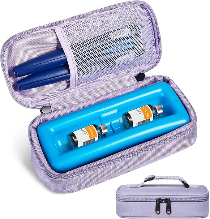Insulin Vial Cooler Travel Case TSA Approved 300g Reusable Ice Brick Insulin Pen Case Holds 2 Pens and 2 Vials Long Lasting Medicine Cooler for Travel Camping and Outdoor Activities (Purple)