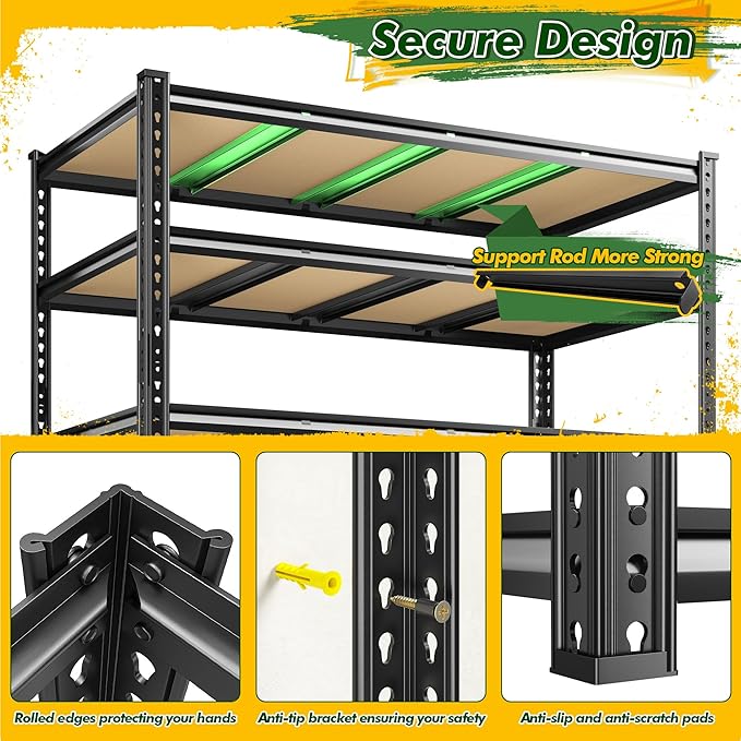 59.9" W Garage Shelves 2230LBS Metal Shelving, 5 Tier Adjustable Garage Storage Shelves, Heavy Duty Shelving for Storage, Basement, Warehouse, Pantry, Kitchen, 59.9"W x 24.1"D x 72.1"H, Black, 2 Pack
