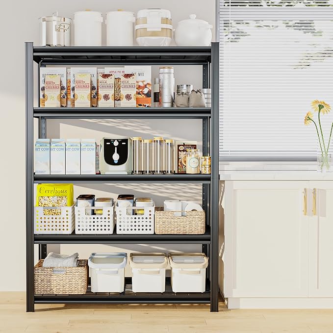 55.12" W Father&I 5-Shelf Industrial Adjustable Heavy-Dudy Tall Metal Garage Storage Shelves Shelving Units/Steel Wire Rack System (Commercial) for Basement/Shop, 84" H*55.12" W*24" D*, Black