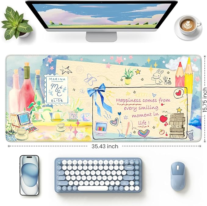 iCasso Desk Cover Mat, Extra Large Mouse Pad, Desk Pad Mat,Office Matt for Desktop Protector, Anti-Slip XXL Big Mousepad with Stitched Edges for Laptop Computer Keyboard(Blue)