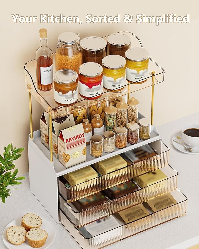 Bathroom Organizers and Storage, Makeup Organizer (Sturdy Durable Attractive), Ideal for Vanity, Countertop, Counter, Perfume, Skincare, Cabinet, Cosmetic, Dresser Organizer (Gold)