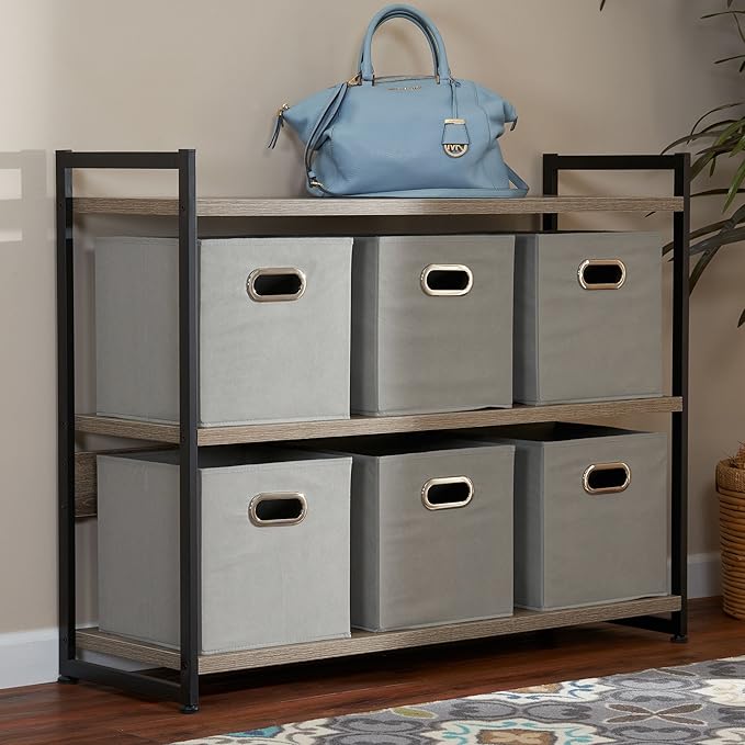 Household Essentials Foldable Fabric Storage Cubes 6-Pack – 11x11x11 Stackable Non-Woven Bins with Chipboard Sides & Grommet Handles – Closet, Shelf, Nursery, or Office Organizer – Dove Gray