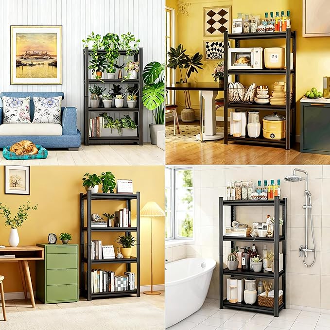 4 Tier Shelf, Adjustable, Metal, Sturdy, Easy Assembly, 20" w,14" d, 55" H,Organization and Storage Shelving Unit for Laundry Room/Bathroom/Garage, Bookshelf, Plants Shelf