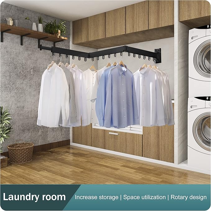 Clothes Drying Rack,Wall Mounted Space-Saver,Retractable,Collapsible, Strong Load-Bearing,ing Rack Clothing,Laundry Drying Rack（Windproof Ring, Three Pole）