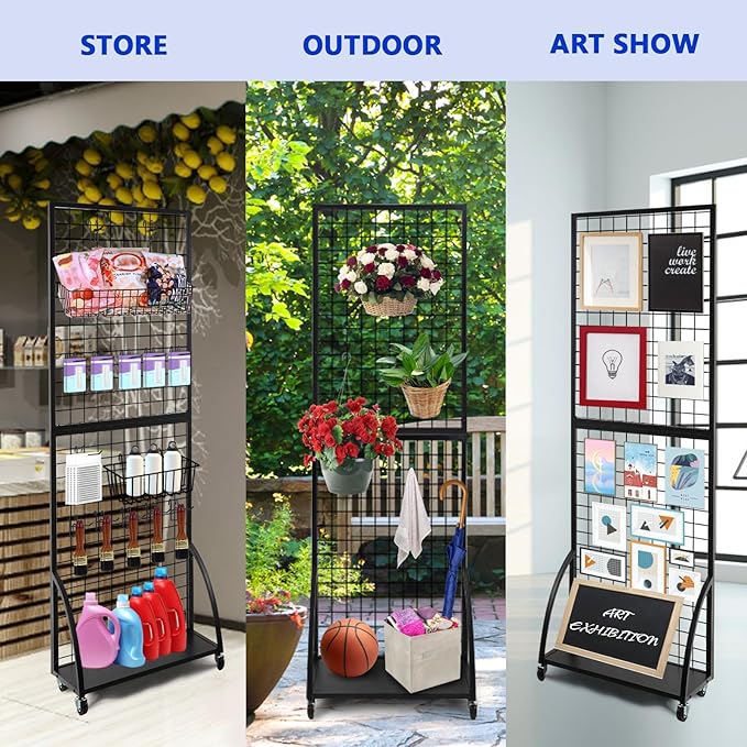 Grid Wall Panels, 2 Packs 2'x 6' Gridwall Display Stand with a Base Plate, Black Wire Grid Wall Display Rack, Craft Show Display Grid, Art Display and Retail Display Stand