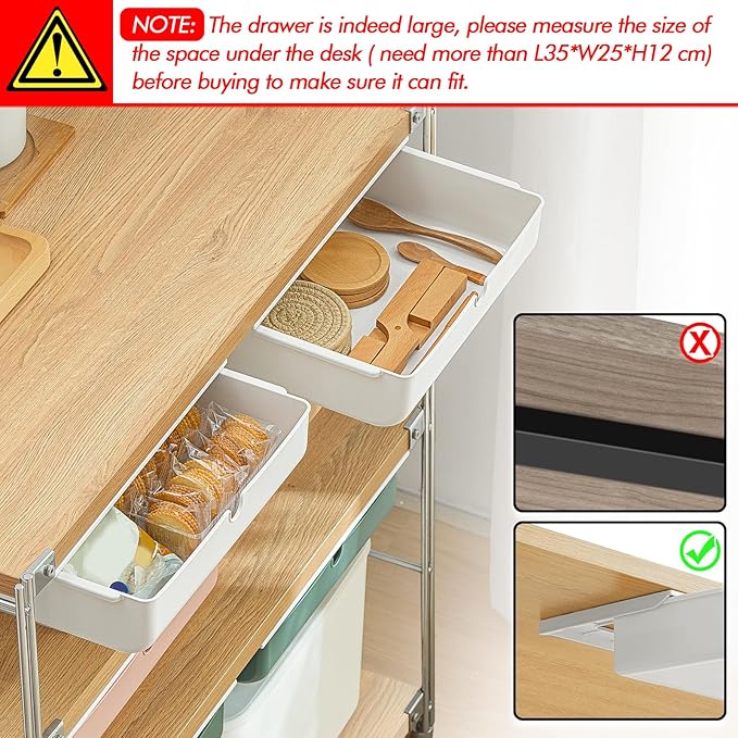 Poeland Under Desk Drawer Self-Stick Storage Organizer for Office Home School Large Size White 2 Pack
