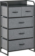 HOMCOM 5-Drawer Fabric Dresser Tower, 4-Tier Storage Organizer with Steel Frame for Hallway, Bedroom and Closet, Grey