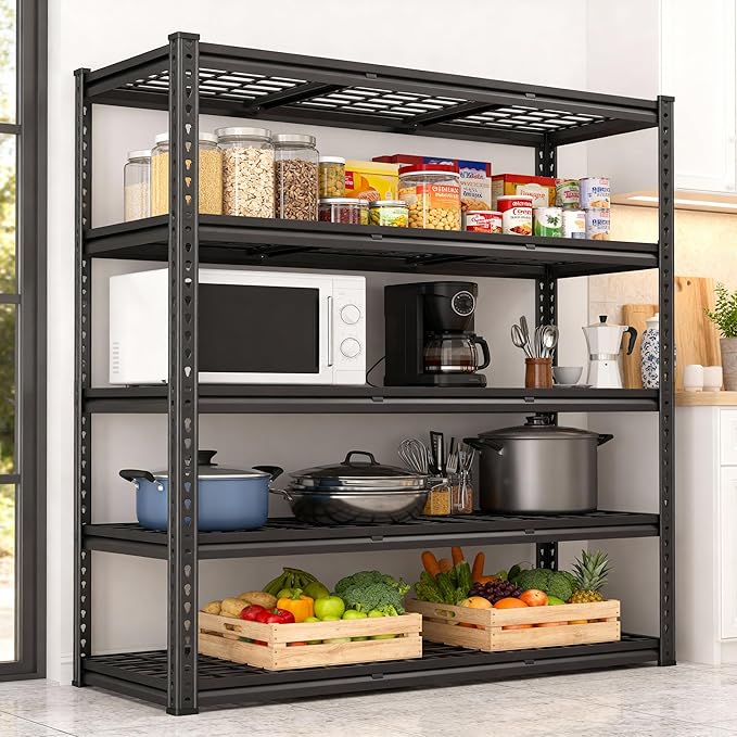 REIBII 2800LBS Garage Shelving 48.2" W Storage Shelves Heavy Duty 5-Tier Adjustable Matel Shelving Easy Assembly Storage Shelf for Garage Basement Warehouse Pantry, 48.2" W X 17.8" D X 72.2" H