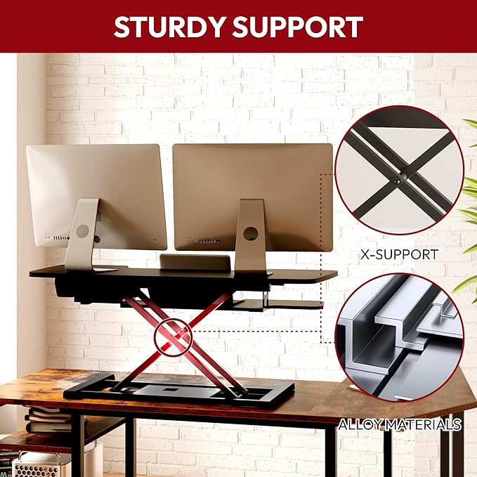 SANODESK 35" Electric Standing Desk Converter,Height Adjustable Riser for Office Home, Monitor and Laptop Workstation with Large Keyboard Tray, Black Color