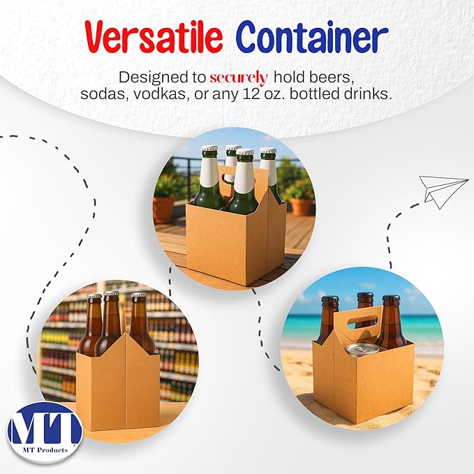MT Products Brown 4 Bottle Holder 12 oz. each - Disposable Bottle Carrier for Transport (Pack of 200) - Made in the USA