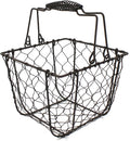 CVHOMEDECO. Square Chicken Wire Egg Basket Fruit Basket with Swing Handles Primitives Vintage Gathering Basket. Rusty