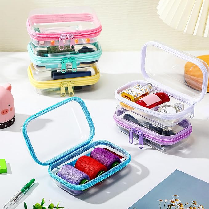 Sanwuta 6 Pcs Clear Hard Zipper Case Hard Plastic Zipper Pouches Transparent Makeup Bag Pencil Pouches for Travel Snacks Christmas Trinket Storage Organizer Box(Colorful,5 x 3 x 2 Inch)