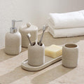 5-Pieces Bathroom Accessory Set Hight Quality Polyresin Ensemble-Lotion Dispenser/Toothbrush Holder/Cotton Jar/Tray/Tumbler Cup, Beige