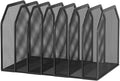 Metal 7-Section File Folder Organizer for Desk | Vertical Office File Holder | Heavy-Duty Mesh Document Sorter for Books, Binders, Laptops | Black Desk Organizer (12.8”x8.5”x7.9”)