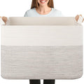 XXXL Large Blanket Basket, 108L Storage Basket, Cotton Rope Baskets for Living Room, Toy Basket for Kids, Woven Baskets for Clothes, Towels, Pillows, 25" x 16" x 16", Black and White