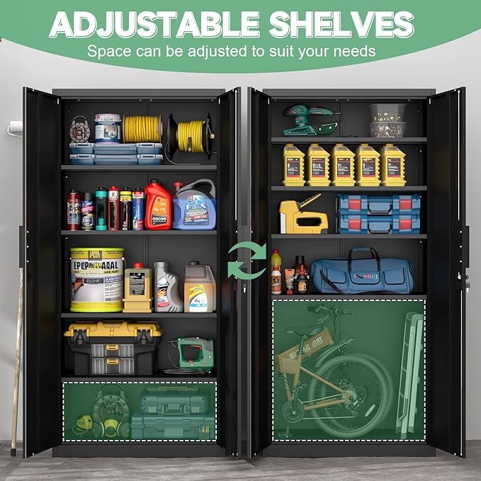 Metal Tall Storage Cabinet, Black Storage Cabinets with Doors and Shelves, 72" H File Cabinet with 4 Adjustable Shelves, Heavy Duty Locking Cabinets for Home, Office, School