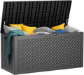 110 Gallon Resin Deck Box, Lockable Patio Outdoor Storage Box for Furniture, Garden Tools and Tools Storage, Waterproof Outside Storage Boxes - Patterned black