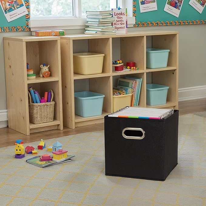 Household Essentials Foldable Fabric Storage Cubes 6-Pack – 11x11x11 Stackable Non-Woven Bins with Chipboard Sides & Grommet Handles – Closet, Shelf, Nursery, or Office Organizer – Black