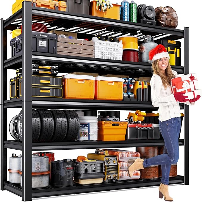72" H Heavy Duty Garage Shelving 5-Tier Storage Shelves, Adjustable Metal Shelving Unit, Utility Garage Organizer Shelf for Basement, Pantry, Warehouse, Supermarket, 59" W x 19.7" D x 72" H