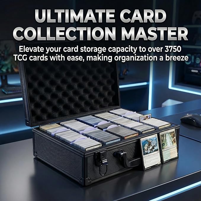 Premium Trading Card Storage Box Holds 3750 Cards with Adjustable Dividers and Durable Acid-Free Plastic, Ideal for MTG, TCG, Sports Cards