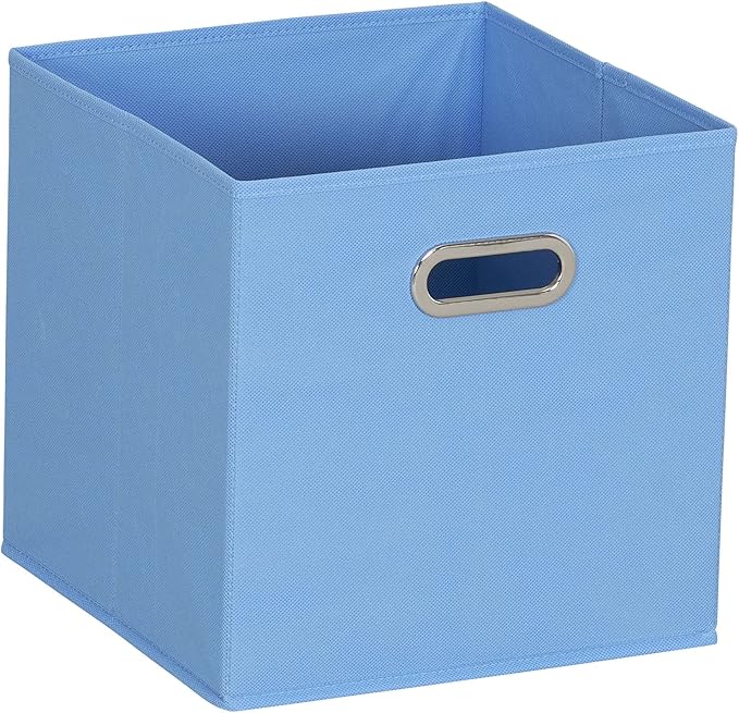 Household Essentials Foldable Fabric Storage Cubes 6-Pack – 11x11x11 Stackable Non-Woven Bins with Chipboard Sides & Grommet Handles – Closet, Shelf, Nursery, or Office Organizer – Carolina Blue