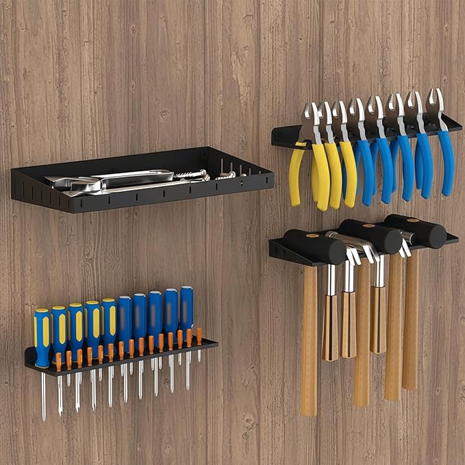 Wall Mount Screwdriver Organizer, Plier Organizer, Hammer Rack, Hand Tool Organizer and Storage Rack Wall Mount for Workshop Shed Garage Workbench Home, 4 pack