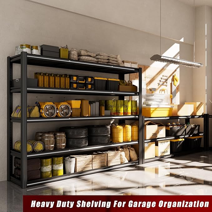60" W Garage Shelving Heavy Duty Metal Shelving 3030LBS Storage Shelves Adjustable 5 Tier Metal Shelves for Storage Industrial Shelves for Garage, Warehouse, 24." D x 60'' W x 72'' H