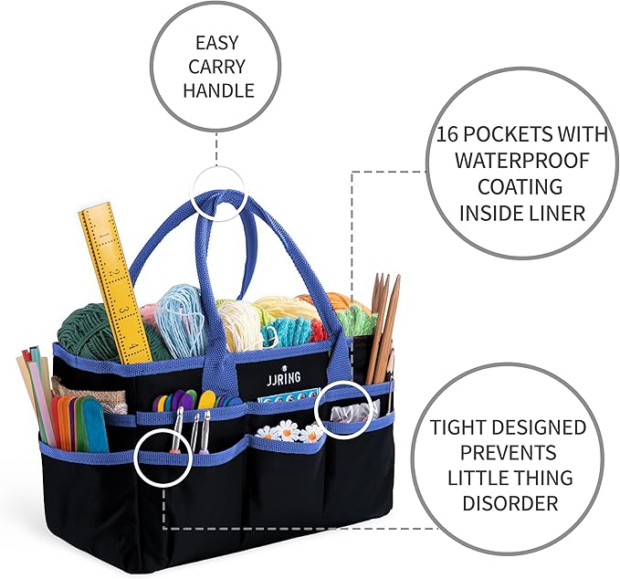 Jjring Fundamental Organizer 600D Nylon Artist Tote Bag, Blue Edge