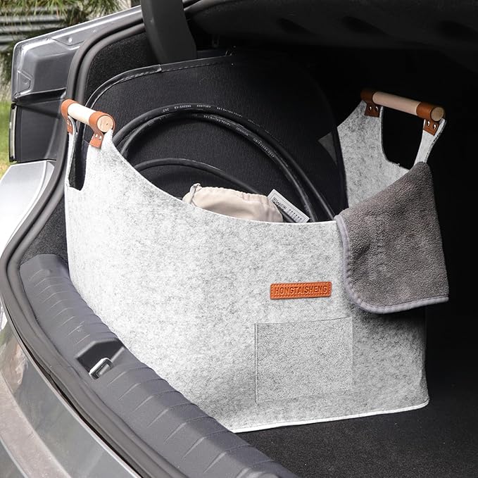 XL 4MM Felt Firewood Carrier | Log Carrier for Firewood | Wood Container with Extra Thick Felt Foldable & Reinforced Handle | Storage Basket for Shopping, Firewood, Logs, Newspaper (LIGHT GRAY)