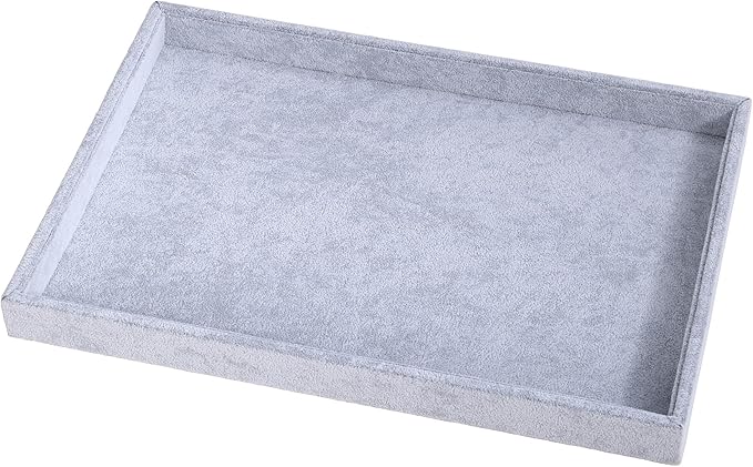 Mornajina 13.8" x 9.5" Velvet Jewelry Tray Jewelry Display Tray, Stackable Empty Plate Trays for Earrings Necklaces Bracelet Rings Display Showcase - Grey