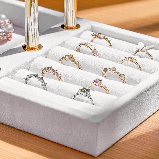 Bracelet Holder Jewelry Organizer Display - 3 Tier T Bar Velvet Stand, White Jewelry Storage for Bracelet, Necklaces, Earrings, Watches