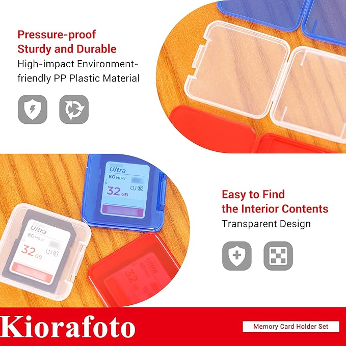 Kiorafoto 24 PCS Multi-Color Clear Plastic SD Card Case Holder for 24 SD SDXC SDHC Cards, Transparent Standard Memory Card Case Jewelery Box Storage Organizer with Labels