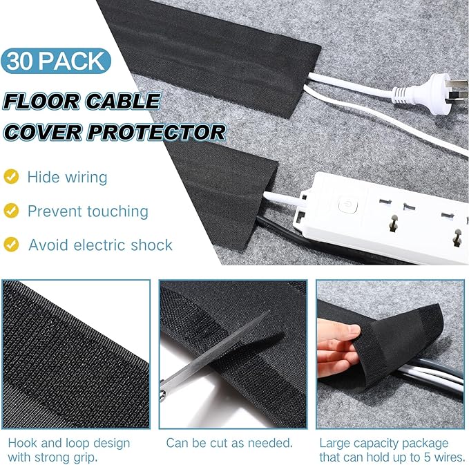 WILLBOND Carpet Cord Cover Cable Protector Floor Cover Cable Protector Management Only for Commercial Office Carpet(295.28 ft,Black)