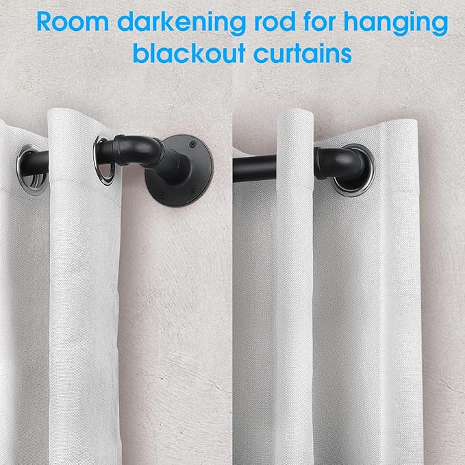 Industrial Curtain Rod Set with Brackets, 1 inch, 30-144" - Black Rustic Outdoor Hanging Curtain Rod for Windows 66 to 120