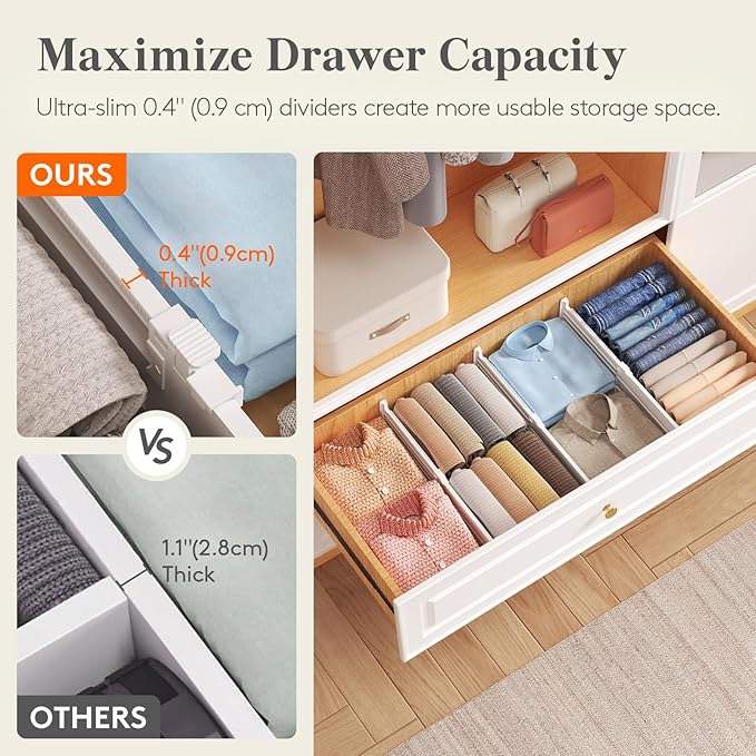 Lifewit 5" Tall 9 Pack Deep Drawer Dividers, 11.5-18.5" Expandable Drawer Divider for Clothes, White Dresser Drawer Storage Organizers, Clothing Drawers Separators for Dresser, Kitchen, Bedroom