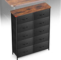 Curved Profile Dresser for Bedroom, Chest of Drawers, 10 Storage Drawers Organizer Unit, Black Dresser with Fabric Bins for Closet, Living Room, Kid Room (Black and Rustic Brown)