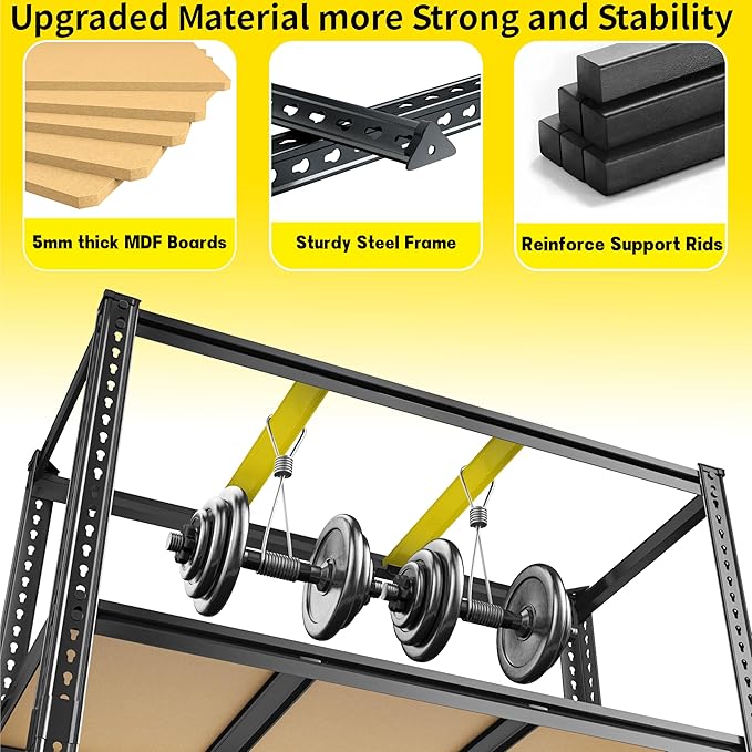 48" W Garage Shelving Heavy Duty 3200LBS Garage Storage Shelving, 5 Tier Adjustable Metal Shelving Unit Utility Rack Shelf for Warehouse, Pantry, Closet, Kitchen 72" H x 48" W x 24" D, Black