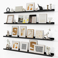 Fun Memories Picture Ledge Shelf, Black Floating Shelves Set of 4, 48 Inch Picture Shelves for Wall with Ledge, Large Nursery Book Shelf for Toys Storage, Living Room, Bedroom Decor Frames