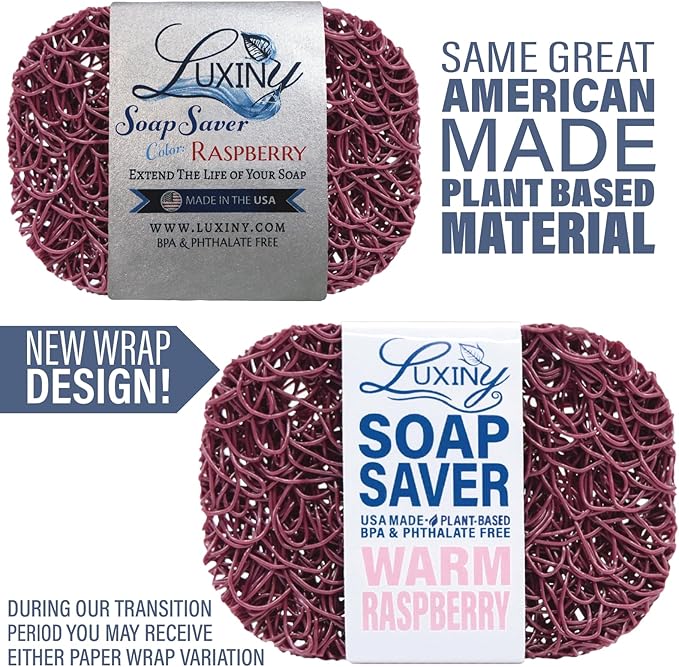 Soap Savers for bar soap, American Made by Luxiny, Lifts Soap in Soap Dishes & Shower Soap Holders -Handmade Soap Lasts Longer -Made from Plant Materials (Raspberry)